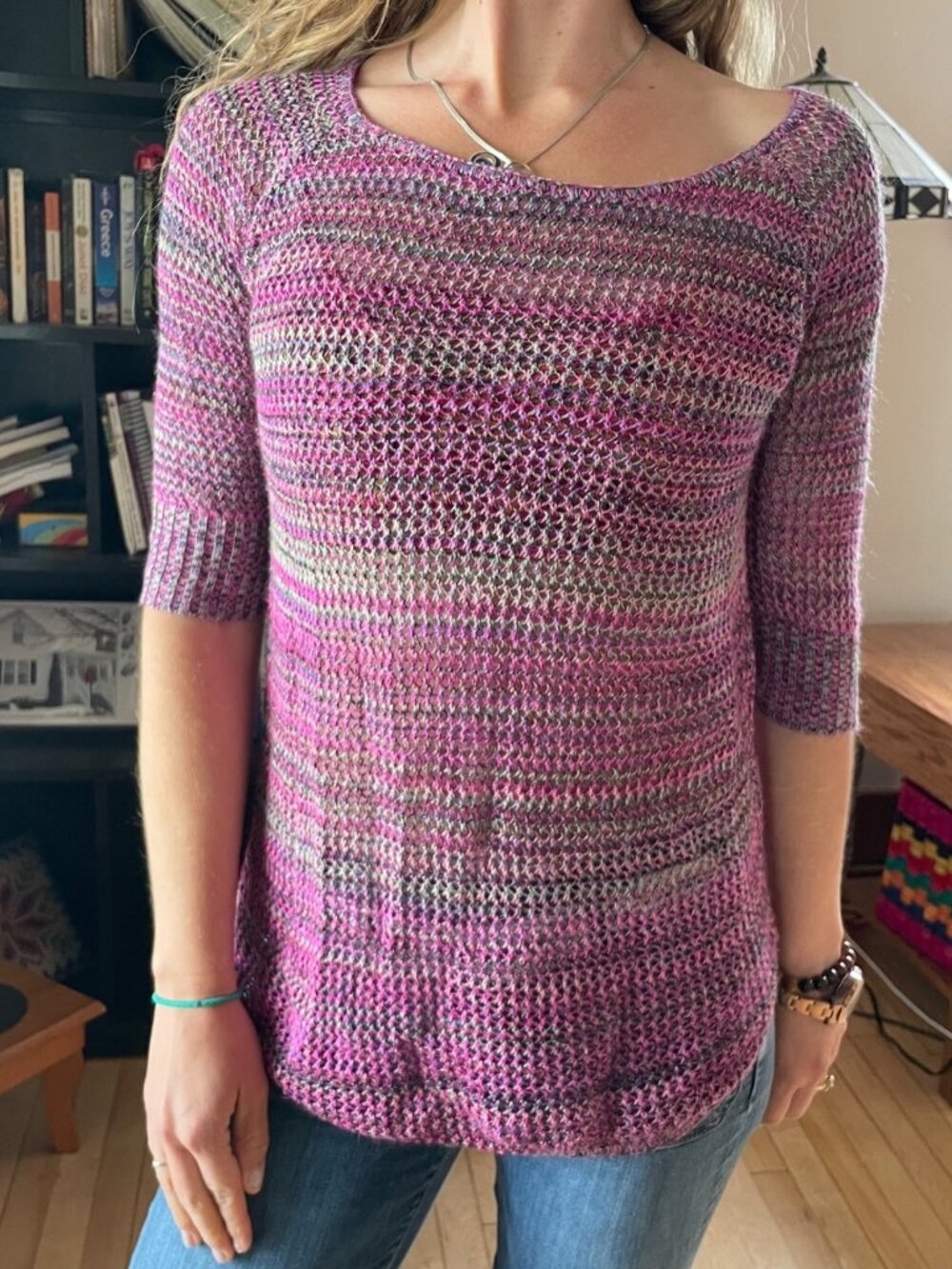 Vintage Y2K 212 New York Open Knit Half Sleeve Colorful Top Womens S Lightweight